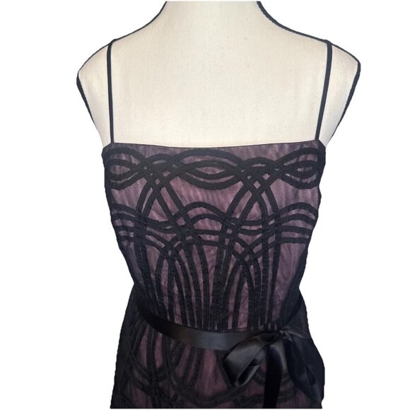 BCBGMAXAZRIA Black & Pink Tulle Woven Spaghetti Strap Cocktail Party Dress Sz 8 - Picture 2 of 11
